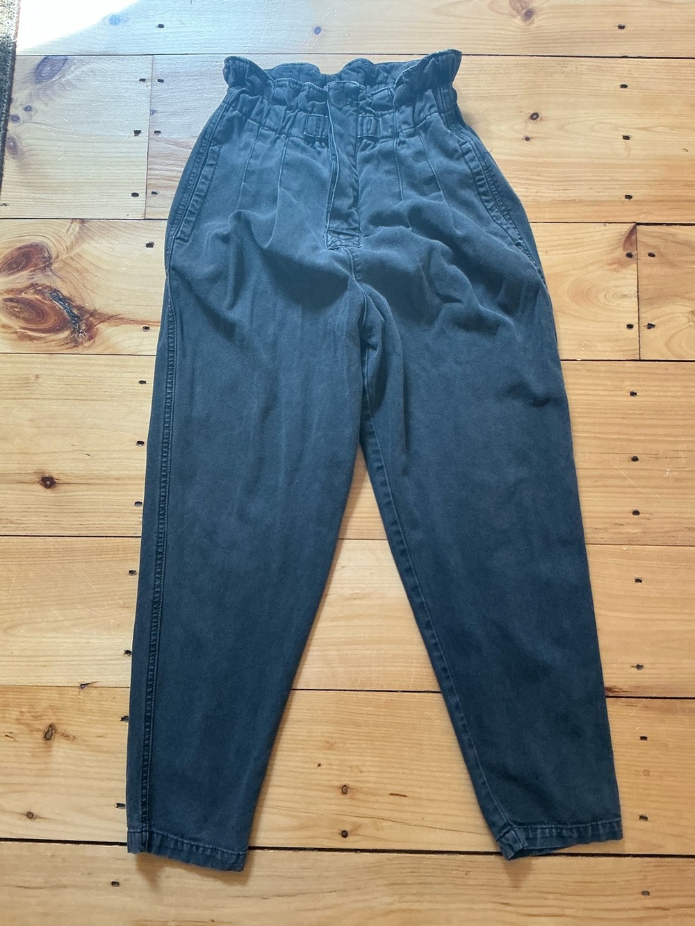 Free People Margate Paperbag Pleated Trousers Washed Black Charcoal XS
